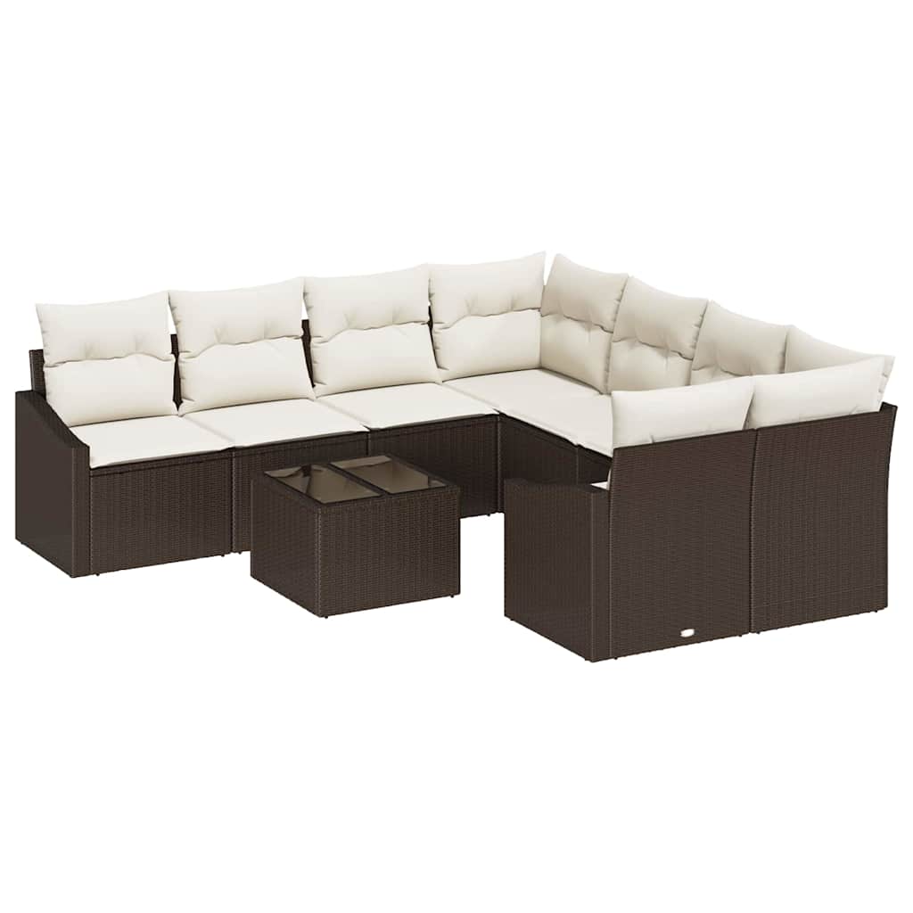 Garten-Sofa-Set 9 pcs Braun und Creme 55 x 55 x 37 cm